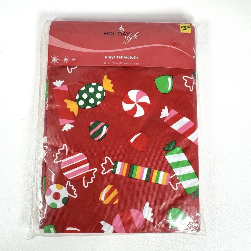 Holiday Style Christmas Candy Vinyl Tablecloth Holiday Party 52